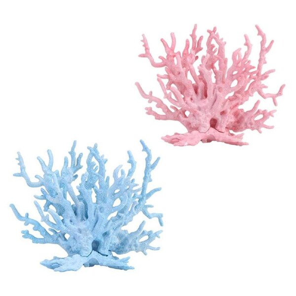 Catzon 2 Pcs Aquarium Coral Decor Artificial Plants Fish Tank Resin Decorations Pink/Blue-S