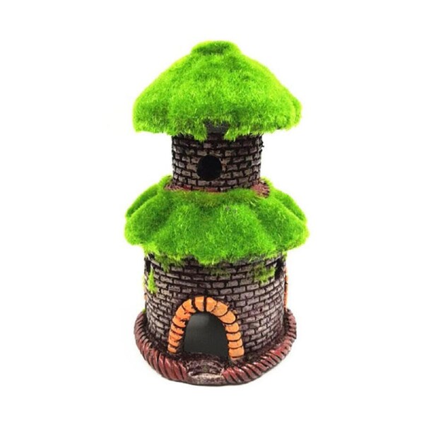 Catzon Aquarium Decorations Fish Hideout House Betta Cave with Green Lifelike Moss-012