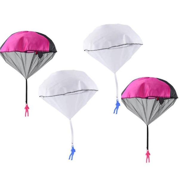Catzon Parachute Toy 4 Pieces Set Free Throwing Outdoor Childrens Flying Toys-WhitePink