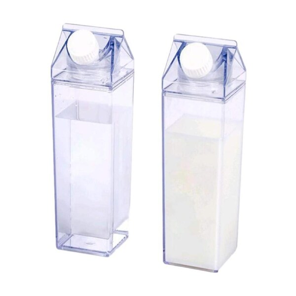 Catzon 2 Pack Transparent Portable Milk Water Bottle Square Juice Cup for Outdoor Sports
