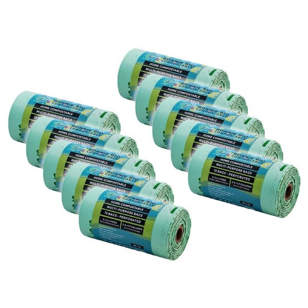 10x 15PK Bonnie Bio Compostable 2-2.5L Multi Purpose Bin/Garbage Bags Green Eco