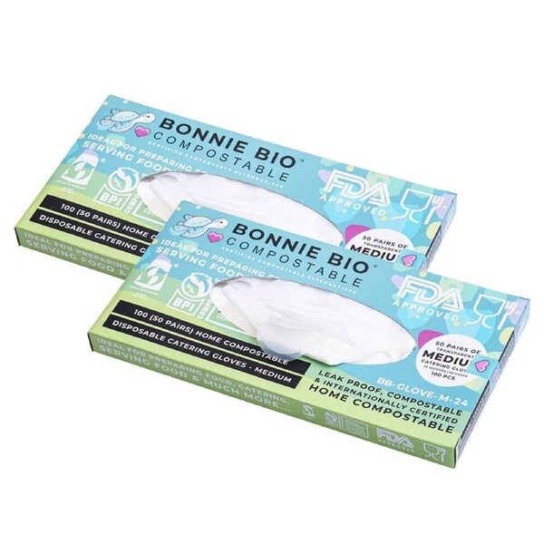 200x Bonnie Bio Compostable Disposable Catering/Food Preperation Gloves Medium