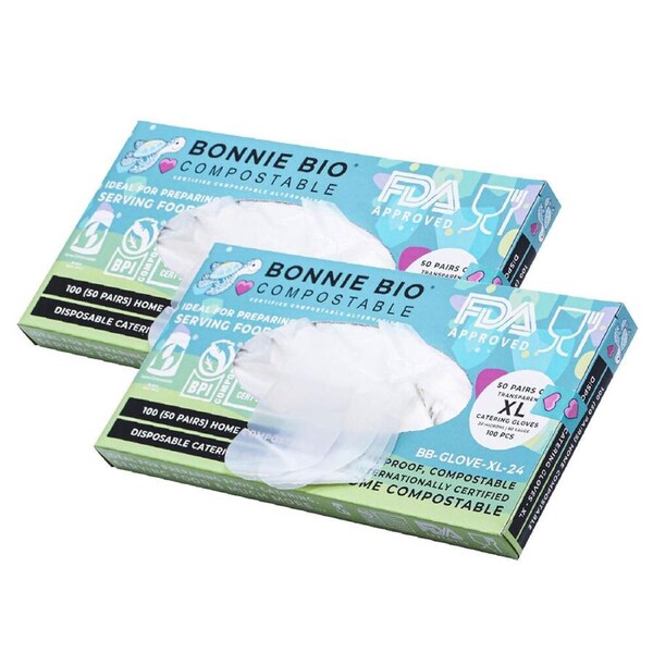 200x Bonnie Bio Compostable Disposable Catering/Food Preperation Gloves XL