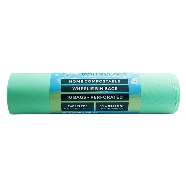 10PK Bonnie Bio Compostable 240L Wheelie Bin/Garbage Bags Green Eco Friendly