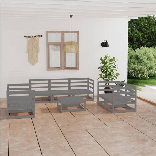 8 Piece Garden Lounge Set Grey Solid Pinewood vidaXL