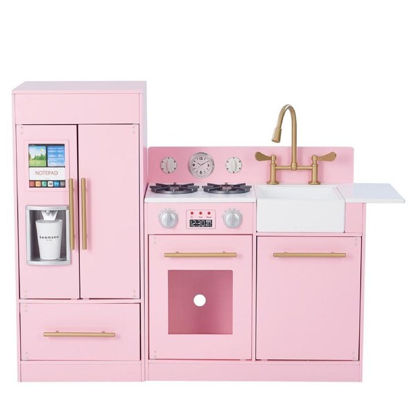 Teamson Kids Little Chef Charlotte All in One Modular Play Kitchen Set, Pink/Gold