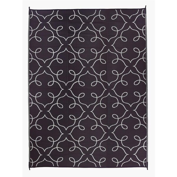 Floral Pattern Black and White Large Patio Outdoor Rug Camping Mat - 270 x 360 cm - Weatherproof Rug, Recycled Plastic, Sustainable, Eco Friendly UV Resistant, Durable Outdoor, Patio Rug