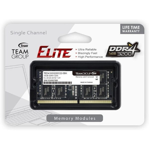 Team 16GB Elite DDR4 3200MHz CL22 1.2V SODIMM 260-Pin Laptop Notebook Memory [TED416G3200C22-S01]
