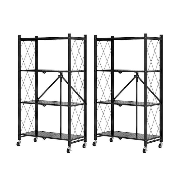 SOGA 2X 4 Tier Steel Foldable Kitchen Cart Multi-Functional Shelves with Wheels