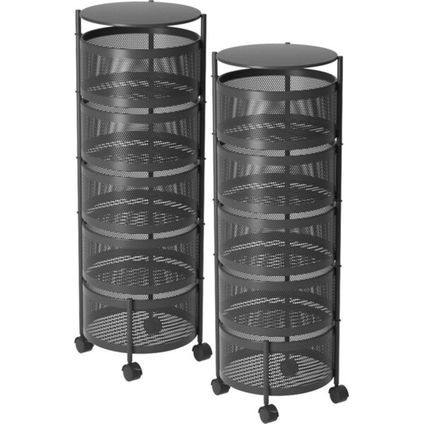 SOGA 2X 5 Tier Steel Round Rotating Kitchen Cart Multi-Functional Shelves Storage Organizer with Wheels