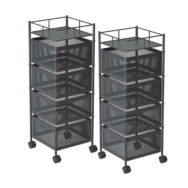SOGA 2X 4 Tier Steel Square Rotating Kitchen Cart Multi-Functional Shelves Storage Organizer with Wheels