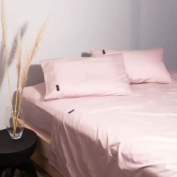Linea Home King Bed Fitted/Flat Sheet Set 1500TC Cotton Rich Rose Water