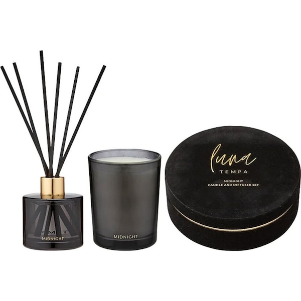 Tempa Luna 19cm Mini Candle/Diffuser Set Glass/Soy Blend Home Fragrance Midnight