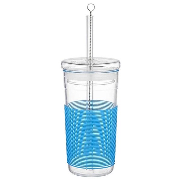 Porta Summer Smoothie Cup Large 400ml Lead/BPA Free w/ Straw Brush Fun Blue