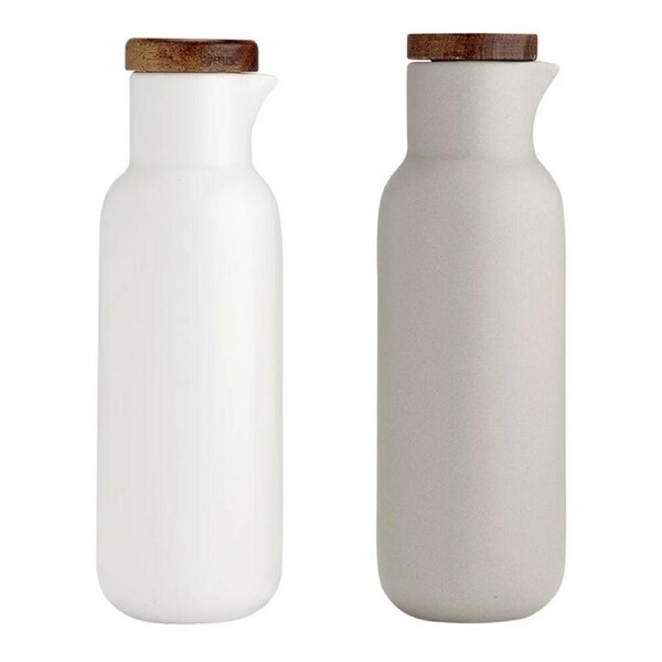 2pc Ladelle Essentials 320ml Oil/Vinegar Bottle Set Porcelain/Acacia White/Stone