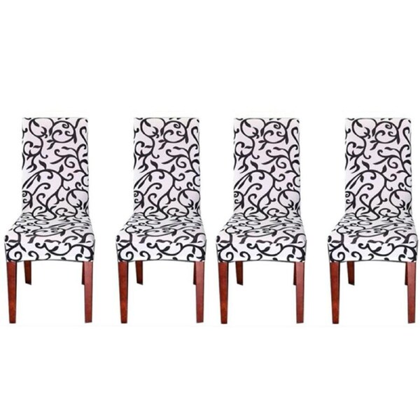 Dining Chair Seat Covers Stretchable Slipcover Washable Removable for Kitchen Dining Room and Decorations, 4X- White/ Black