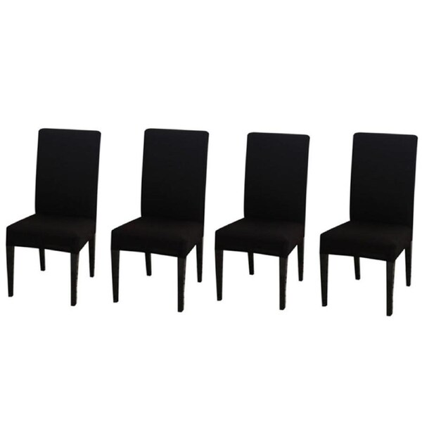 Dining Chair Seat Covers Stretchable Slipcover Washable Removable for Kitchen Dining Room and Decorations, 4X- Plain Black