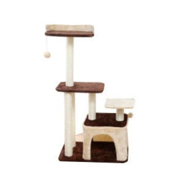 3 Tier Brown Pet Play House Cat Tree Feline Scratcher Scratchpost Scratching Post Tower