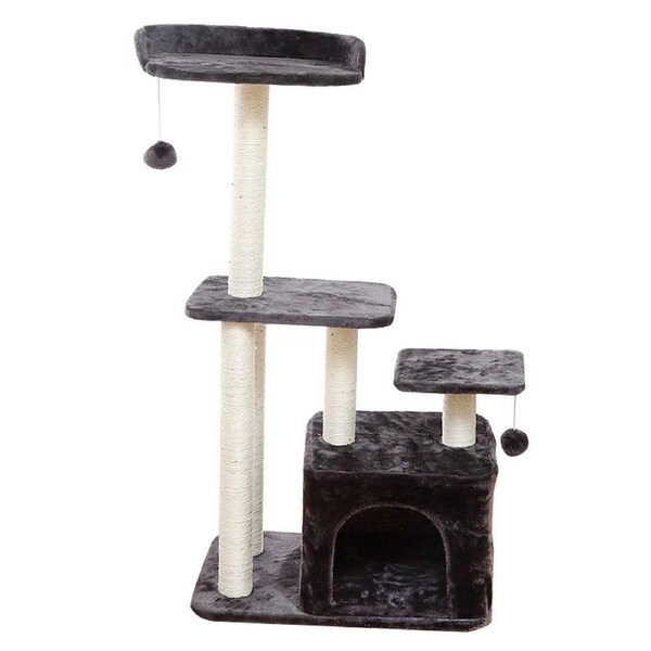 3 Tier Grey Pet Play House Cat Tree Feline Scratcher Scratchpost Scratching Post Tower