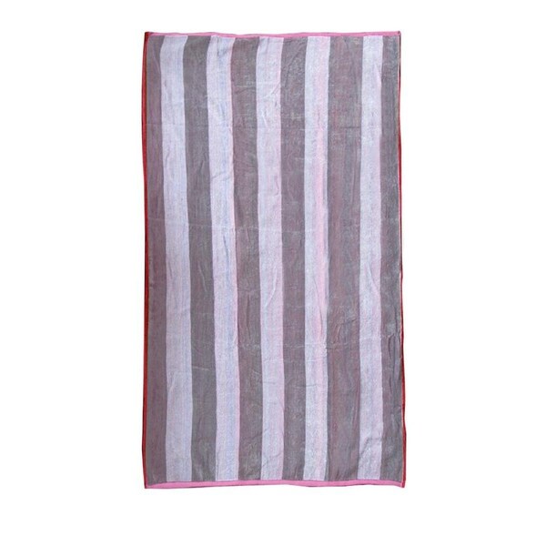 Large Jacquard Striped Cotton Beach Towel Pink Red Boarder 90 x 160 cm