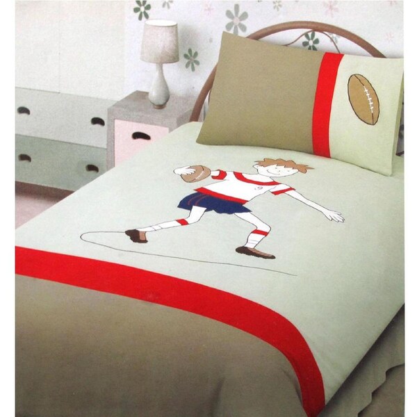 Rugby Fan Embroidered Quilt Cover Set Single