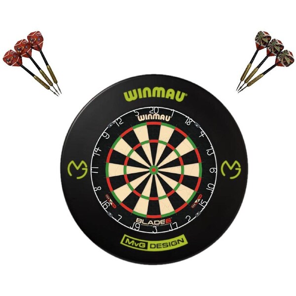Winmau Blade 6 Dart Board + MVG Dartboard Surround + Darts Set