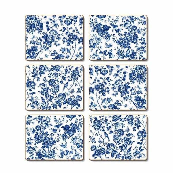 Cinnamon French Rose Toile Cork Backed Drink Coasters Set 6