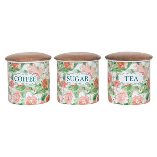 Farmhouse Metal Enamel Retro Kitchen Canisters Poppies Set of 3