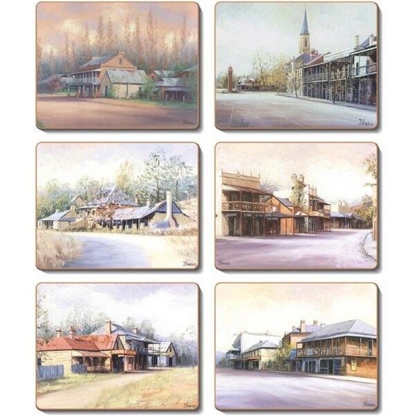 Cinnamon Country Towns Cork Backed Drink Coasters Set 6