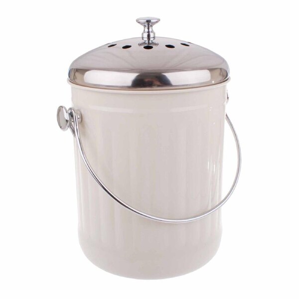 Enamel Retro Kitchen Scraps White Compost Bucket with Charcoal Filter