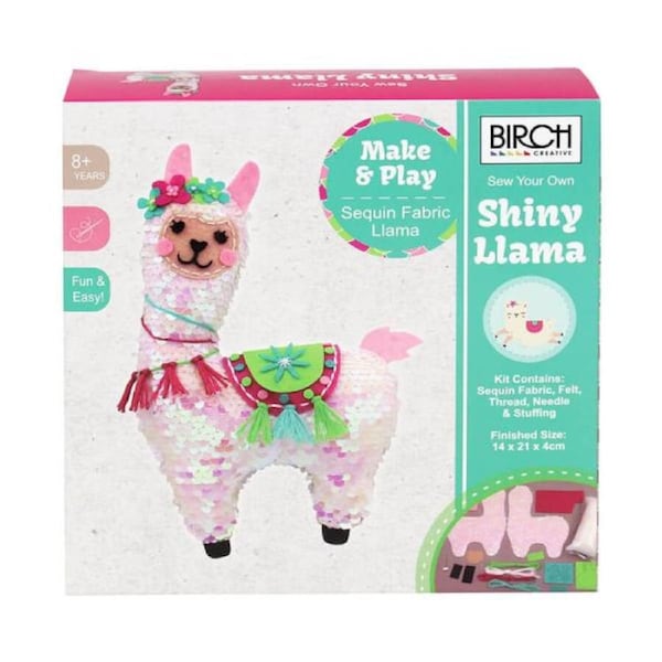 Birch Sewing Kit Kids Beginner 3D Sequin Llama Inc Threads 14x21cm
