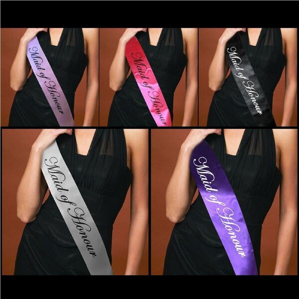 Hens night Bride to Be Bridesmaid Maid of Honour Sash - Pink Fancy Black / MaidOfHonour