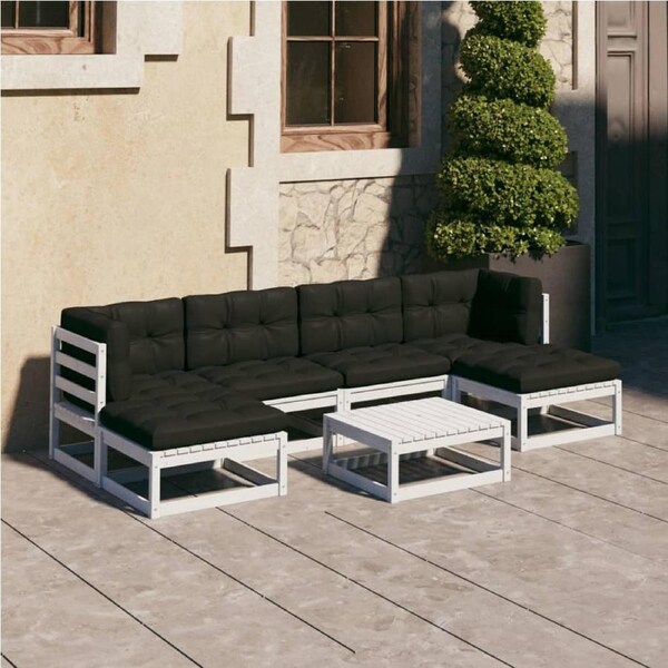 7 Piece Garden Lounge Set with Cushions White Solid Pinewood vidaXL
