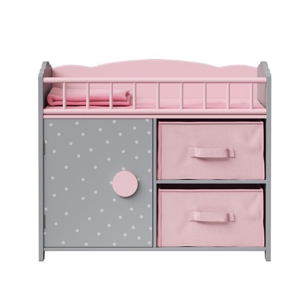 Olivia’s Little World Polka Dot Princess Baby Doll Crib with Storage Cabinet and Cubby