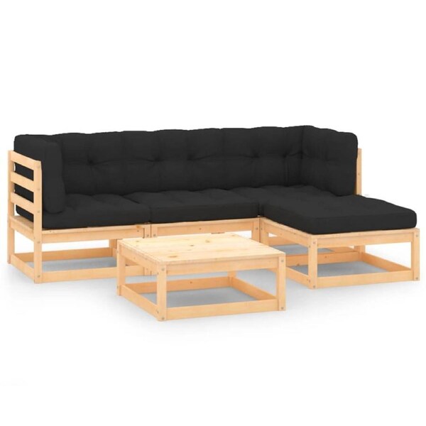 5 Piece Garden Lounge Set with Cushions Solid Pinewood vidaXL