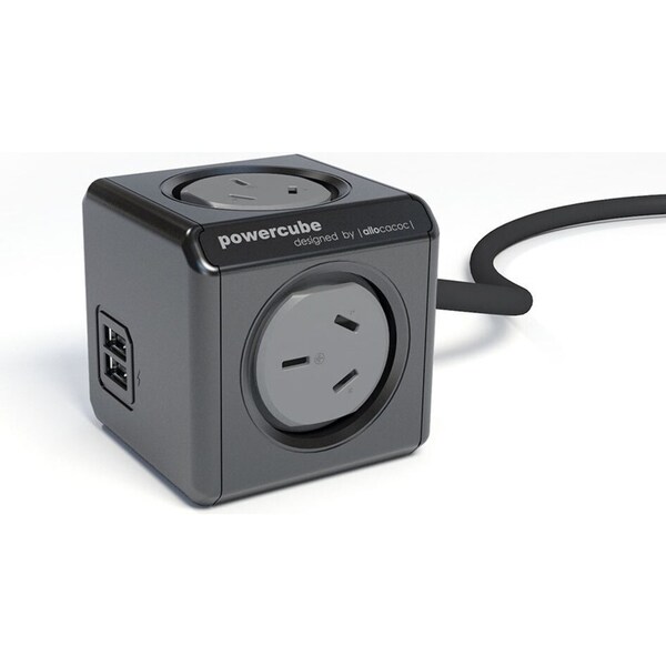 Allocacoc PowerCube 4 Socket 2 USB Power Board/Mount w/1.5m Extension Cord Black