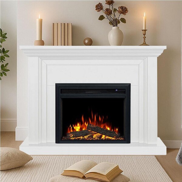 Kingsley 2000W Electric Fireplace Heater White Mantel Suite With 30" Moonlight Insert