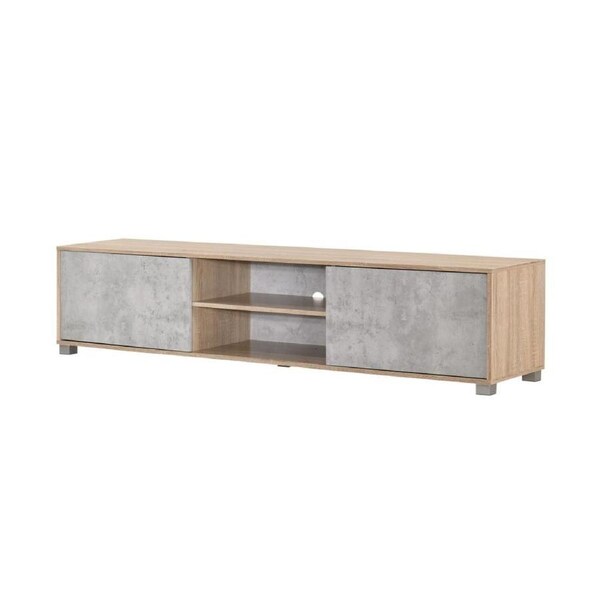 Epsom Entertainment Unit TV Cabinet Lowline TV Stand 180cm 2 doors woodgrain and grey