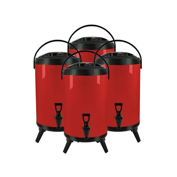 SOGA 4X 12L Stainless Steel Insulated Milk Tea Barrel Hot and Cold Beverage Dispenser Container with Faucet Red