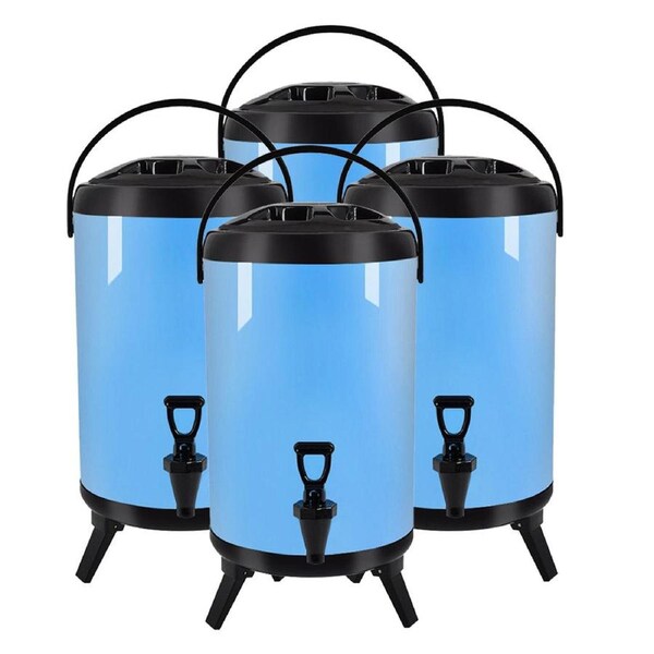 SOGA 4X 12L Stainless Steel Insulated Milk Tea Barrel Hot and Cold Beverage Dispenser Container with Faucet Blue