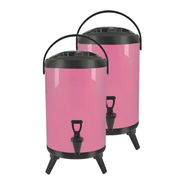 SOGA 2X 12L Stainless Steel Insulated Milk Tea Barrel Hot and Cold Beverage Dispenser Container with Faucet Pink