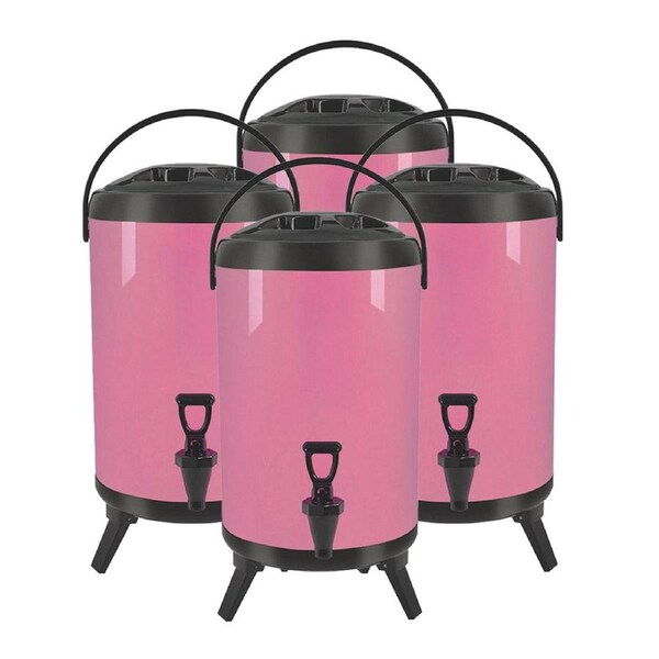 SOGA 4X 12L Stainless Steel Insulated Milk Tea Barrel Hot and Cold Beverage Dispenser Container with Faucet Pink