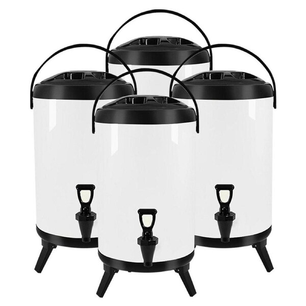 SOGA 4X 14L Stainless Steel Insulated Milk Tea Barrel Hot and Cold Beverage Dispenser Container with Faucet White