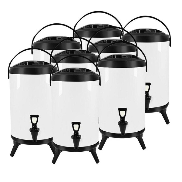 SOGA 8X 14L Stainless Steel Insulated Milk Tea Barrel Hot and Cold Beverage Dispenser Container with Faucet White