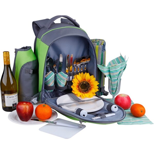 Yodo 4 Person Picnic Blanket Stainless Steel Fork/Glasses/Utensils Backpack Set