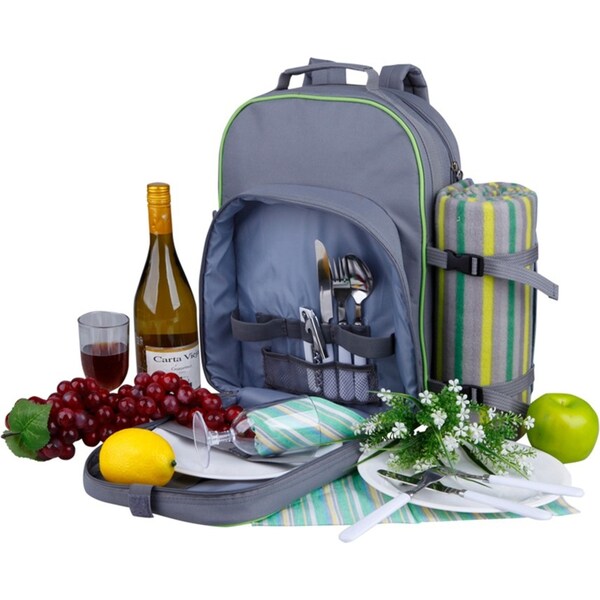 Yodo 2 Person Picnic Blanket Stainless Steel Fork/Glasses/Utensils Backpack Set