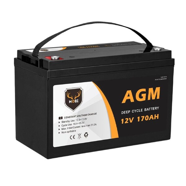 MOBI 170AH 12V AGM Deep Cycle Battery Golf Cart Buggy Camping Scooter Solar Battery
