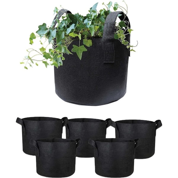 6 Pck 10 Gallon Fabric Flower Pots 38L Garden Planter Bags Black Felt Root Pouch