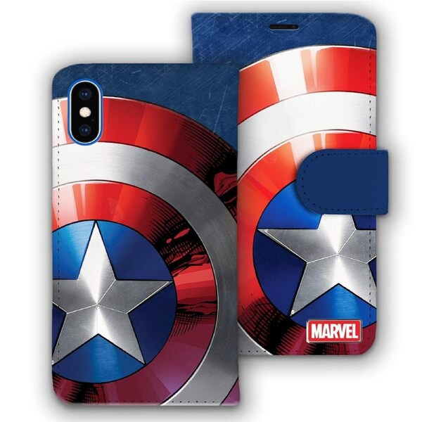 ZUSLAB iPhone X / XS Walt Disney Marvel Avengers Leather Flip Case Credit Card Slot Card Holder Phone Cover for Apple - Captain America Logo