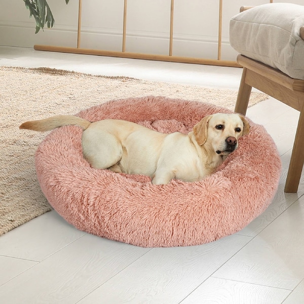 Pawz Pet Dog Calming Bed Warm Soft Plush Round Comfy Sleeping Washable 100cm Pink